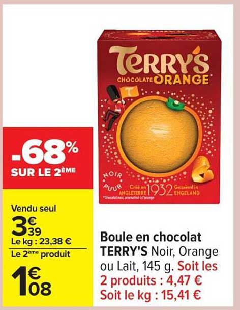 Boule en chocolat TERRY'S Noir, Orange ou Lait, 145 g