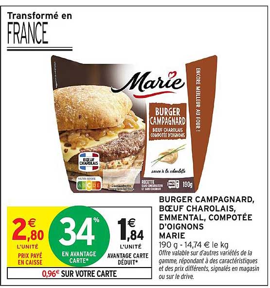 BURGERS CAMPAGNARD, BŒUF CHAROLAIS, EMMENTAL, COMPOTÉE D’OIGNONS