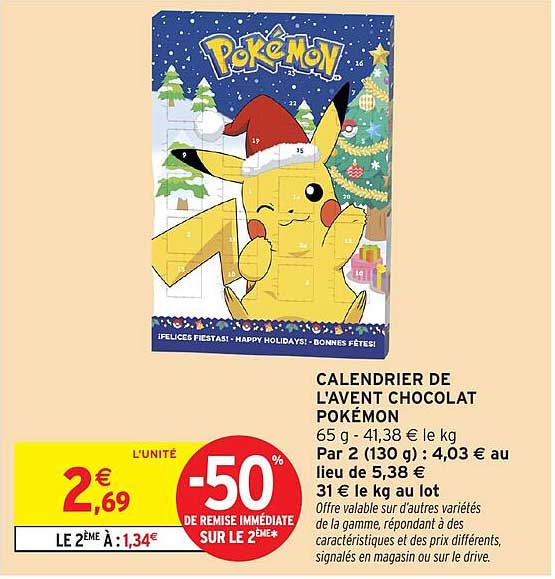 CALENDRIER DE L'AVENT CHOCOLAT POKÉMON