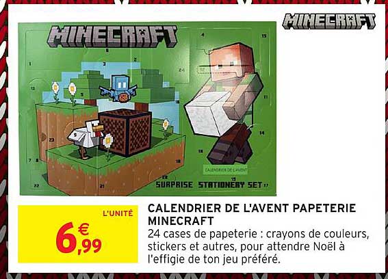 CALENDRIER DE L'AVENT PAPETERIE MINECRAFT