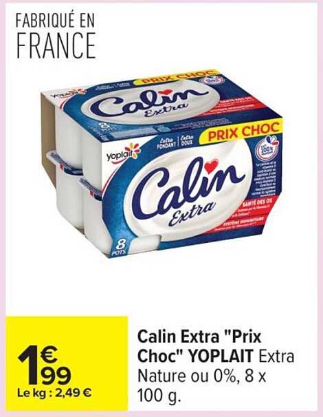 Calin Extra "Prix Choc" YOPLAIT Extra Nature ou 0%, 8 x 100 g