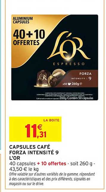 CAPSULES CAFÉ FORZA INTENSITÉ 9 L'OR