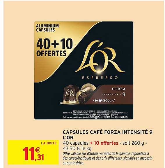 CAPSULES CAFÉ FORZA INTENSITÉ 9 L'OR