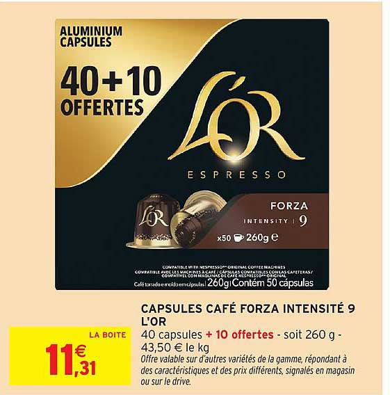 CAPSULES CAFÉ FORZA INTENSITÉ 9 L'OR