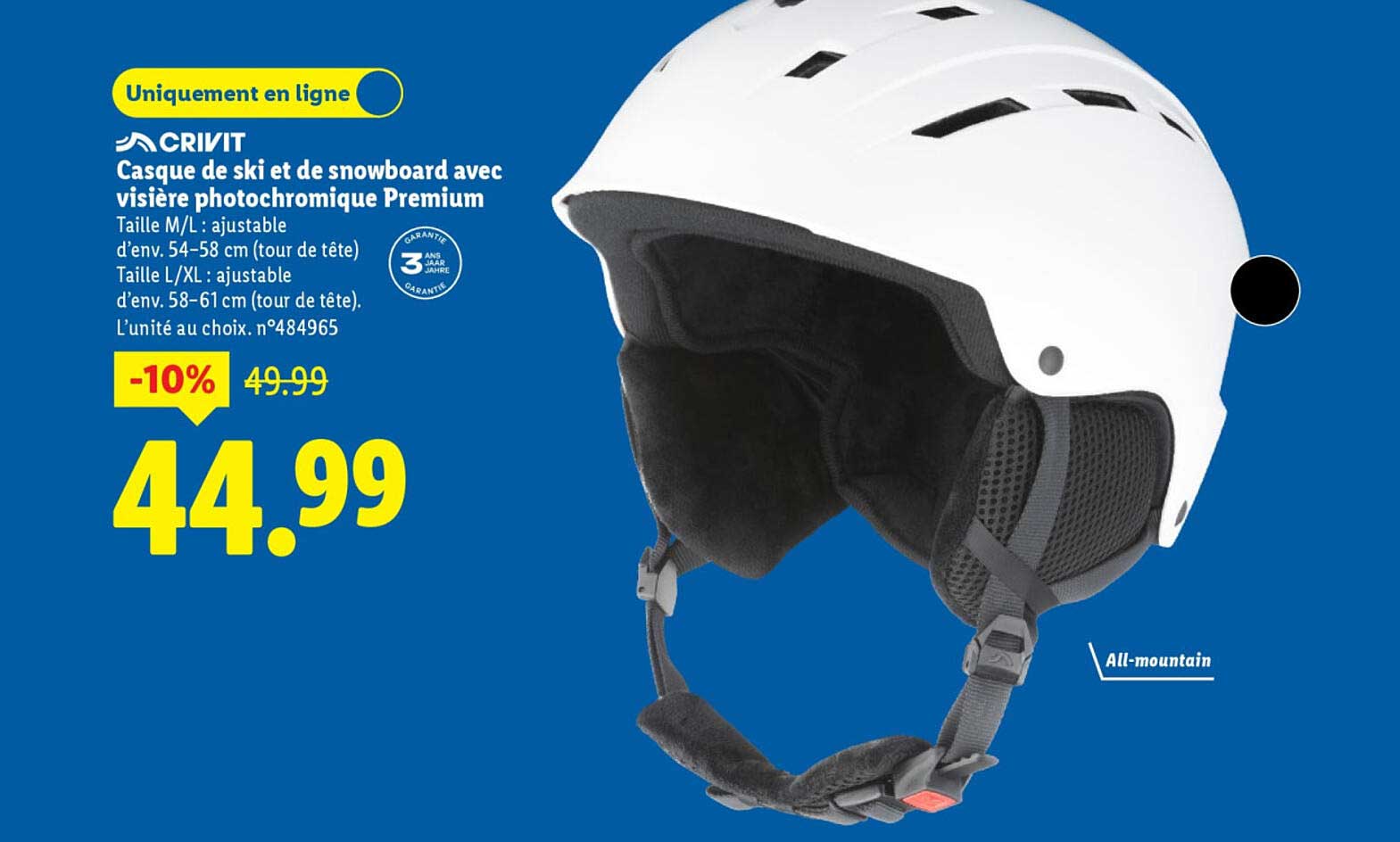 Casque de ski et de snowboard avec visière photochromique Premium