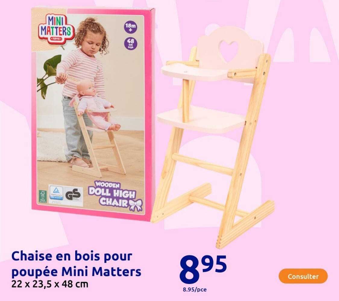 Chaise en bois pour poupée Mini Matters