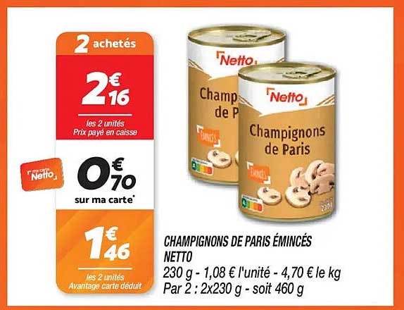 CHAMPIGNONS DE PARIS ÉMINCÉS NETTO