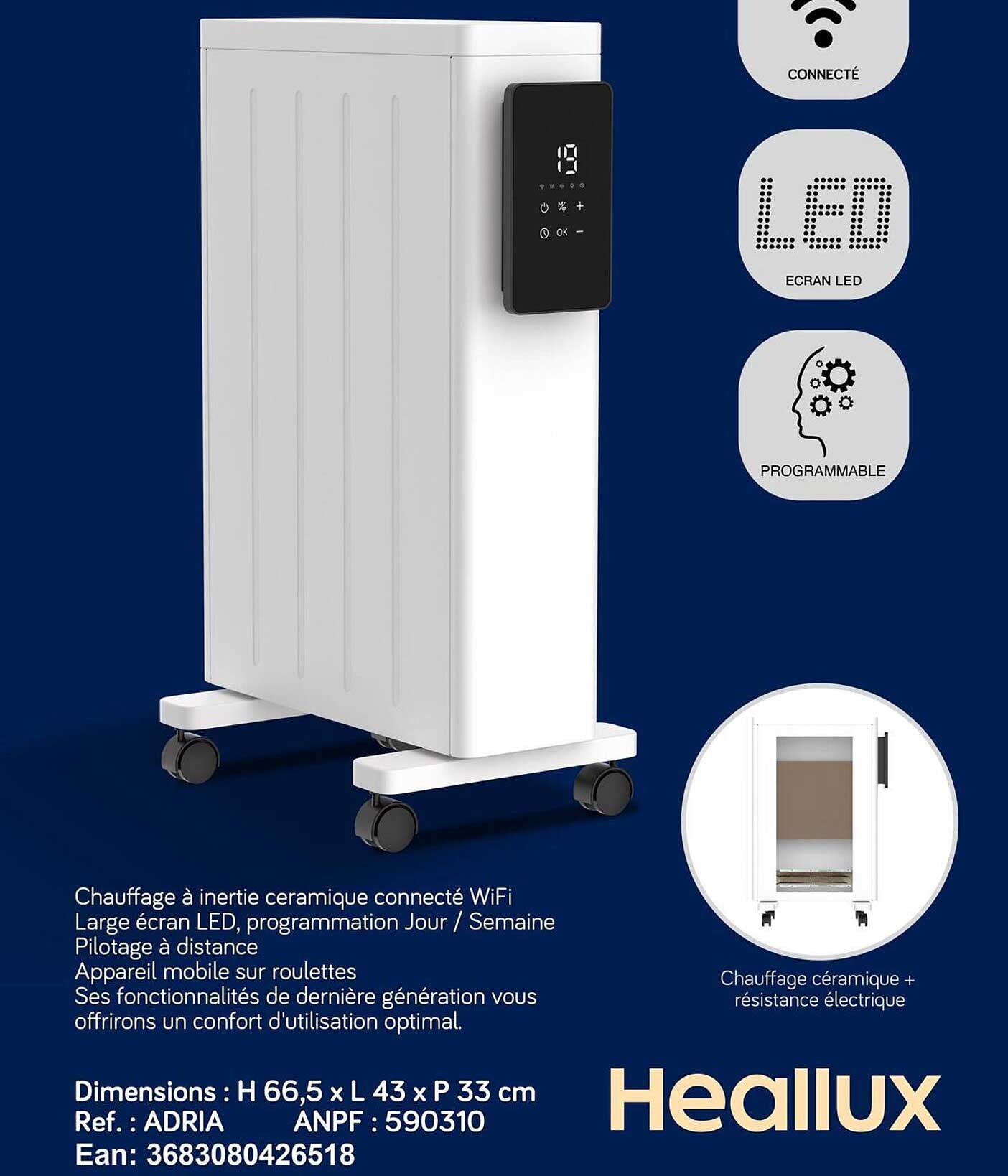 Chauffage à inertie céramique connecté WiFi