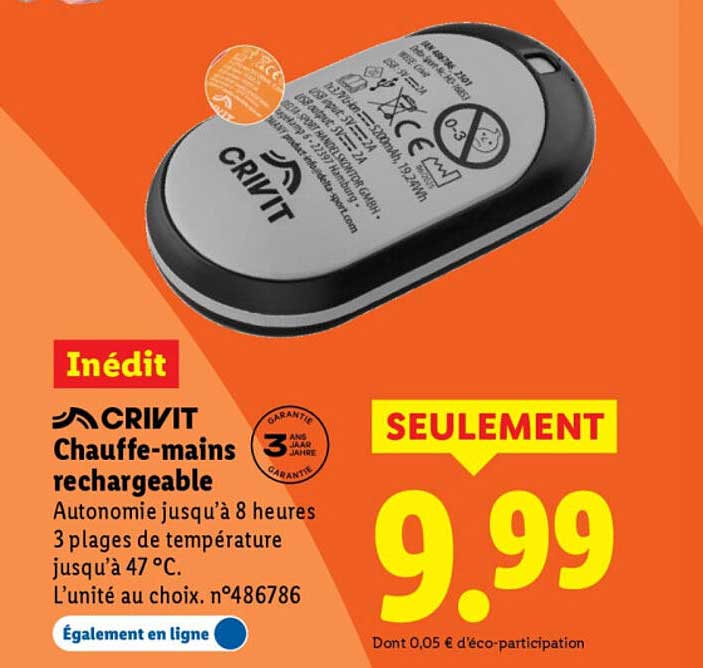 Chauffe-mains rechargeable CRIVIT