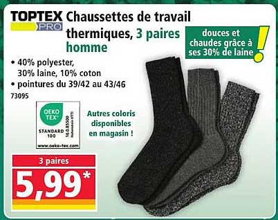 Chaussettes de travail thermiques, 3 paires homme