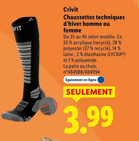 Chaussettes techniques d’hiver homme ou femme