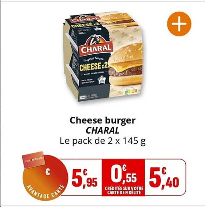 Cheese burger CHARAL Le pack de 2 x 145 g
