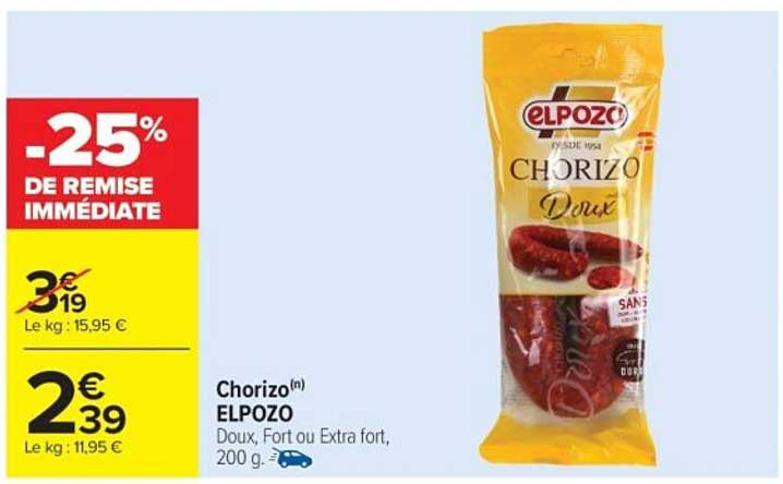 Chorizo(n) ELPOZO Doux, Fort ou Extra fort, 200 g