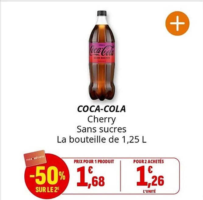 COCA-COLA Cherry Sans sucres La bouteille de 1,25 L