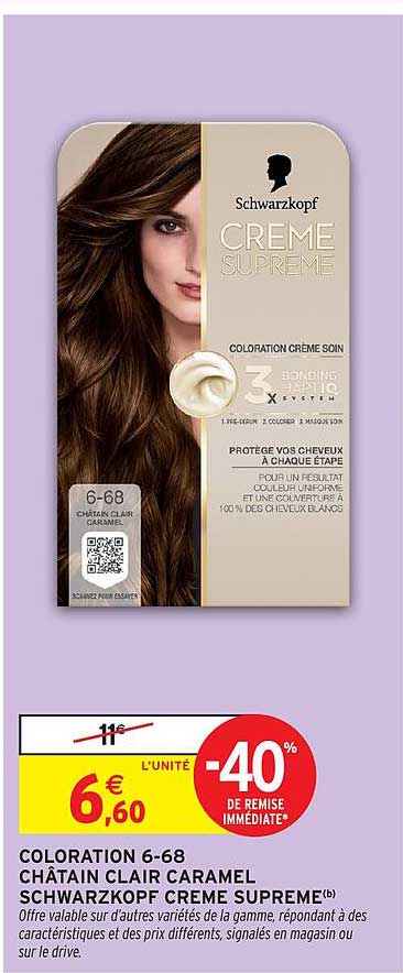 COLORATION 6-68 CHÂTAIN CLAIR CARAMEL SCHWARZKOPF CREME SUPREME