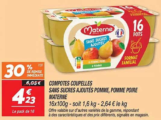 COMPOTES COUPELLES SANS SUCRES AJOUTÉS POMME, POMME POIRE MATERNELLE