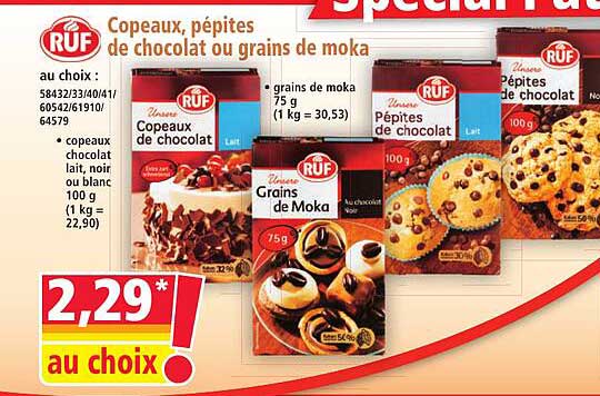 Copeaux, pépites de chocolat ou grains de moka