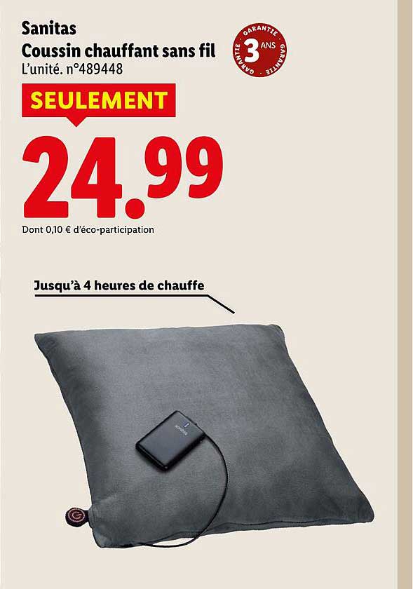 Coussin chauffant sans fil