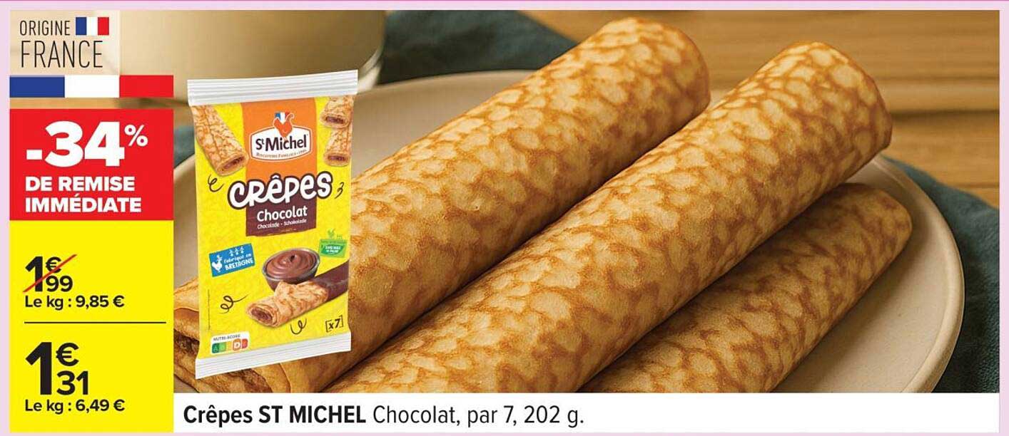 Crêpes ST MICHEL Chocolat, par 7, 202 g.