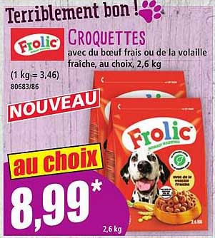 Croquettes Frolic avec du bœuf frais ou de la volaille fraîche, au choix, 2,6 kg