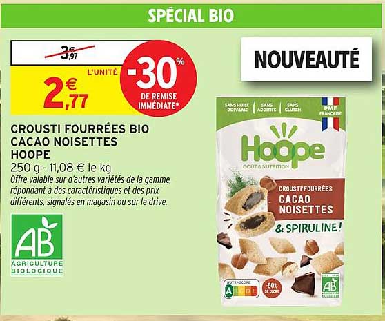 Crousti fourrées bio cacao noisettes Hoope
