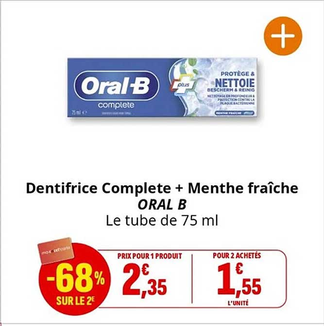Dentifrice Complete + Menthe fraîche ORAL B Le tube de 75 ml