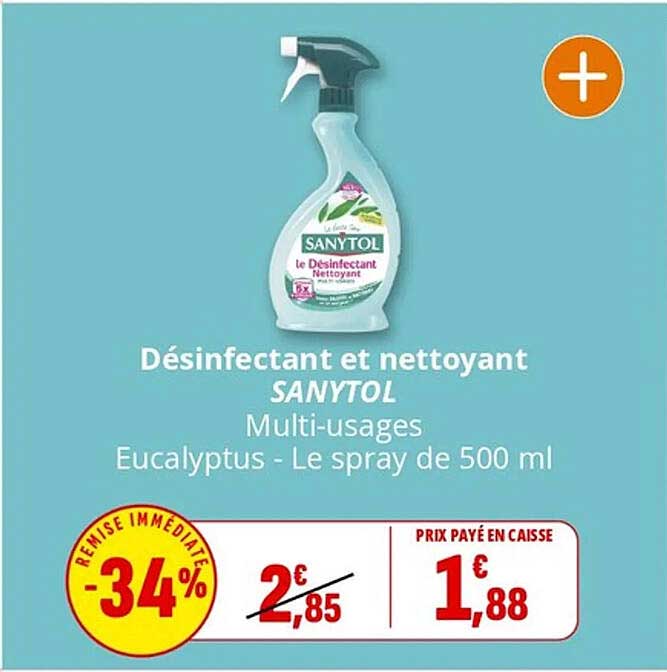 Désinfectant et nettoyant SANYTOL Multi-usages Eucalyptus - Le spray de 500 ml