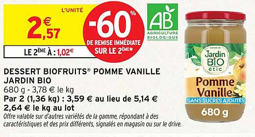 DESSERT BIOFRUITS® POMME VANILLE JARDIN BIO
