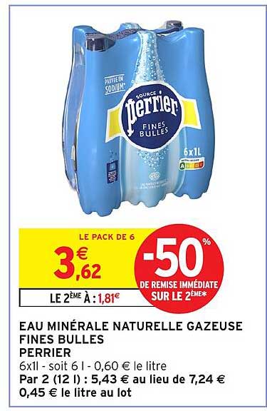 Eau minérale naturelle gazeuse Fines Bulles Perrier