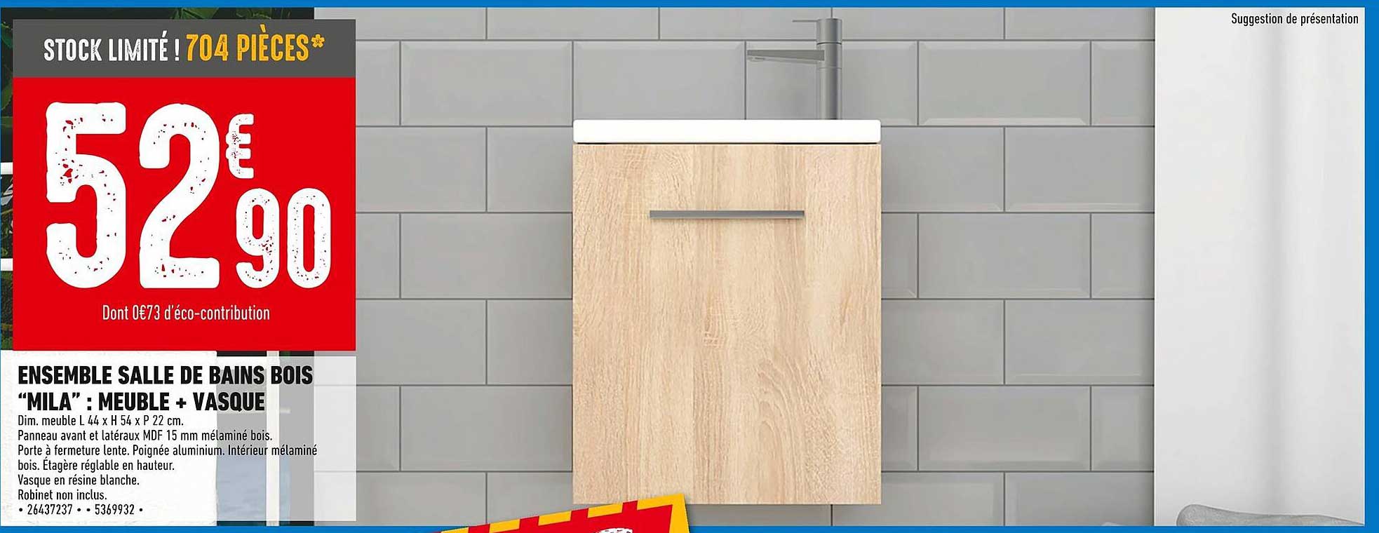 ENSEMBLE SALLE DE BAINS BOIS "MILA" : MEUBLE + VASQUE