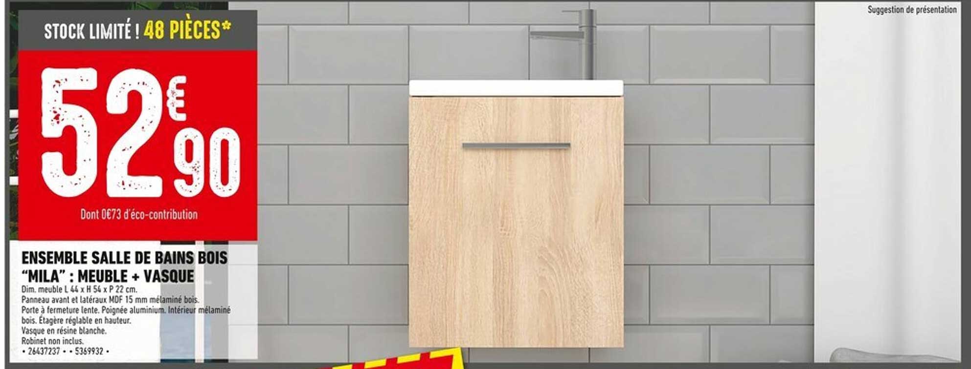 ENSEMBLE SALLE DE BAINS BOIS “MILA” : MEUBLE + VASQUE