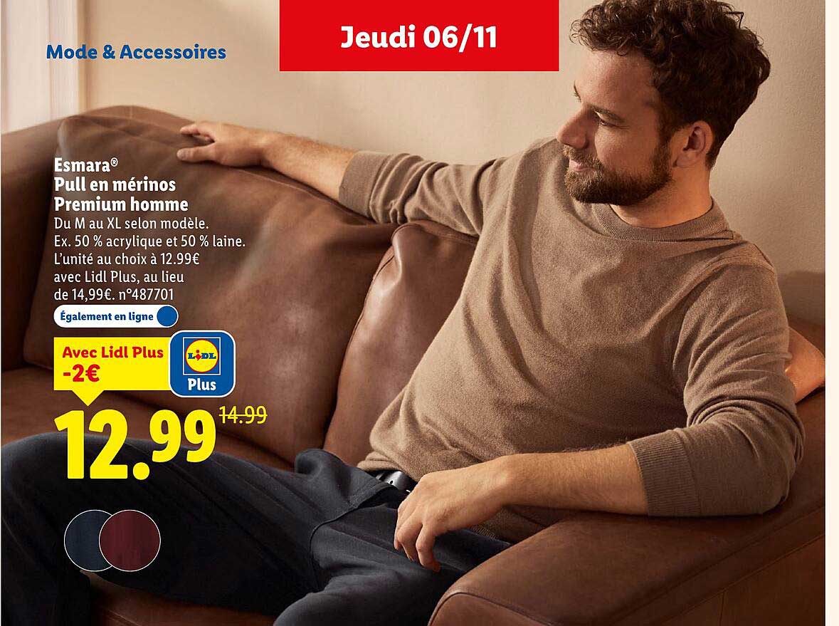 Esmara® Pull en mérinos Premium homme