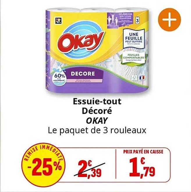 Essuie-tout Décoré OKAY Le paquet de 3 rouleaux