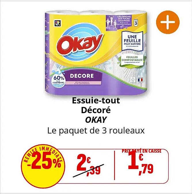 Essuie-tout Décoré OKAY Le paquet de 3 rouleaux