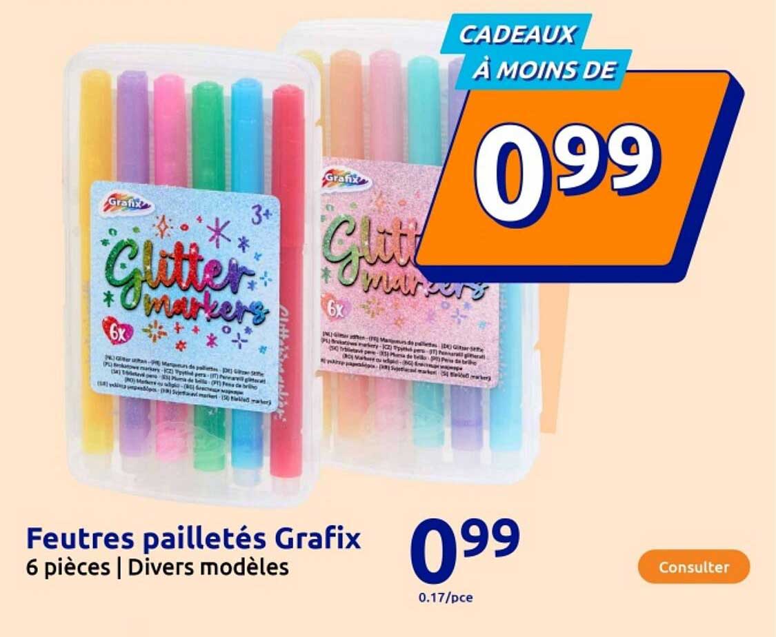 Feutres pailletés Grafix 6 pièces | Divers modèles