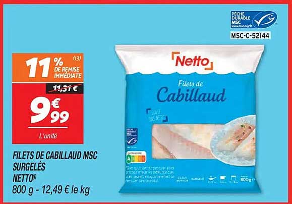 FILETS DE CABILLAUD MSC SURGELÉS