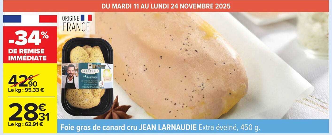 Foie gras de canard cru JEAN LARNAUDIE Extra éveille 450 g