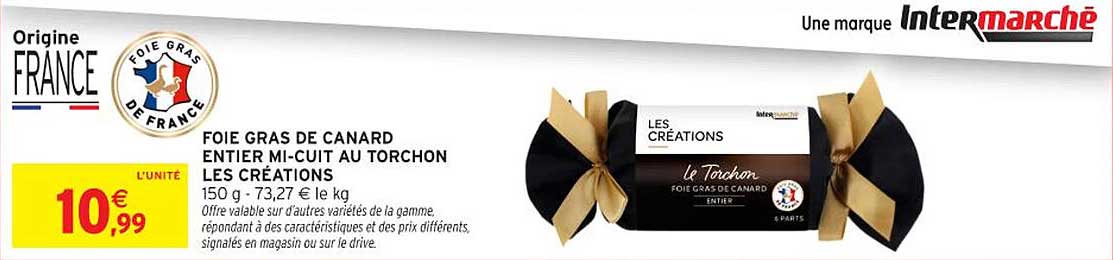 FOIE GRAS DE CANARD ENTIER MI-COUVER AU TORCHON LES CRÉATIONS