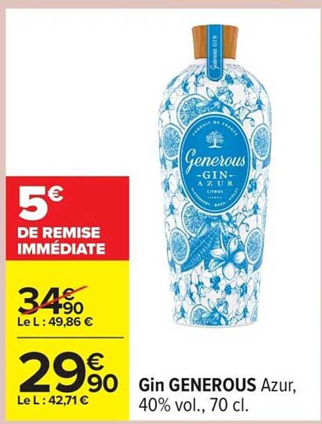 Gin GENEROUS Azur, 40% vol., 70 cl.