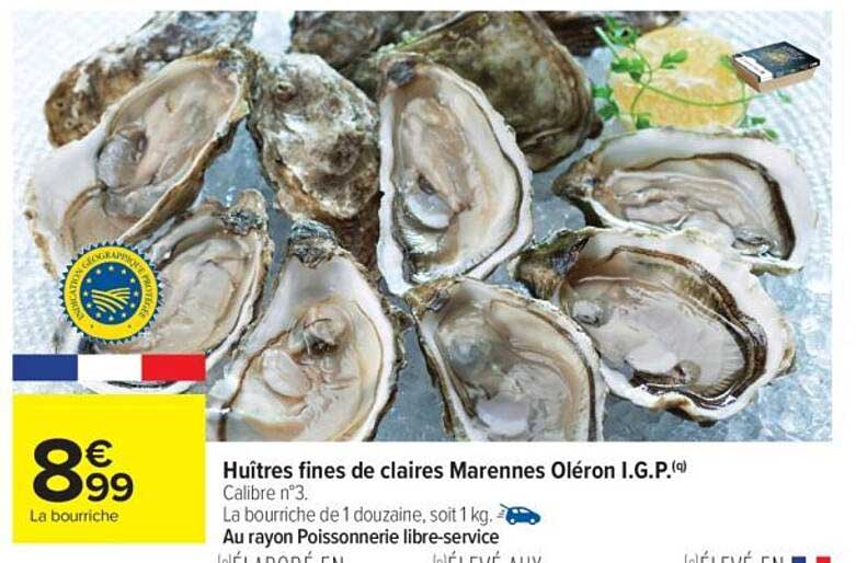 Huîtres fines de claires Marennes Oléron I.G.P. Calibre n°3