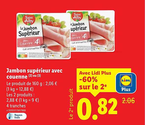 Jambon supérieur avec couenne (2) ou (3)