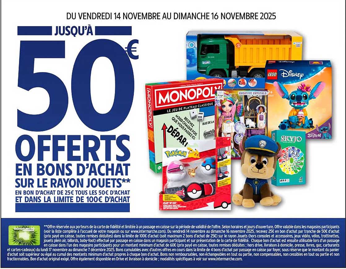 Jusqu’à 50€ offerts en bons d’achat sur le rayon jouets