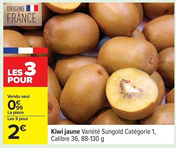 Kiwi jaune Variété Sungold Catégorie 1, Calibre 36, 88-130 g