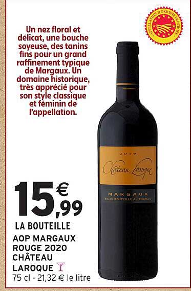 LA BOUTEILLE AOP MARGAUX ROUGE 2020 CHÂTEAU LAROQUE