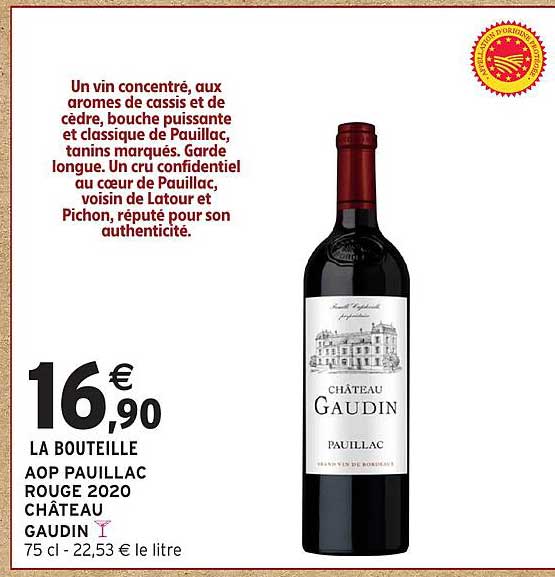 LA BOUTEILLE AOP PAUILLAC ROUGE 2020 CHÂTEAU GAUDIN