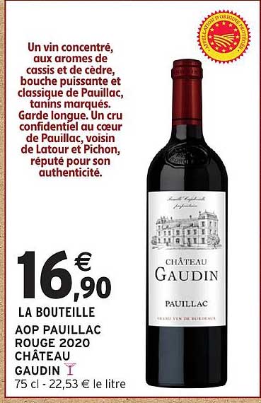 LA BOUTEILLE AOP PAUILLAC ROUGE 2020 CHÂTEAU GAUDIN