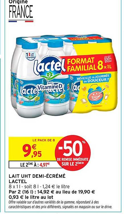 LAIT UHT DEMI-ÉCRÉMÉ LACTEL
