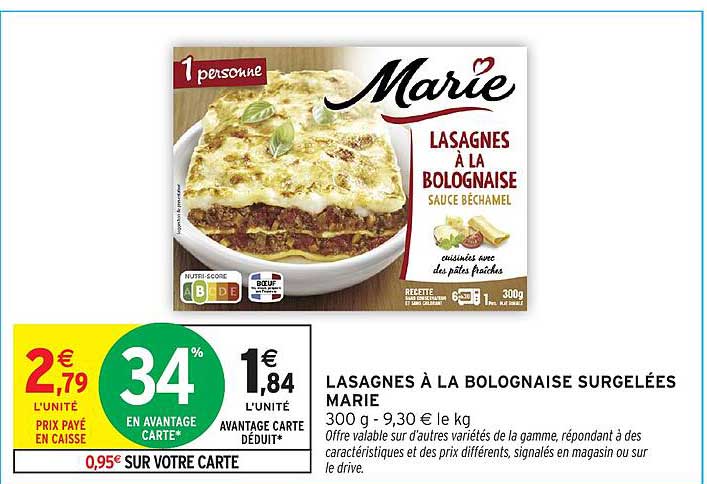 LASAGNES À LA BOLOGNAISE SURGELÉES MARIE