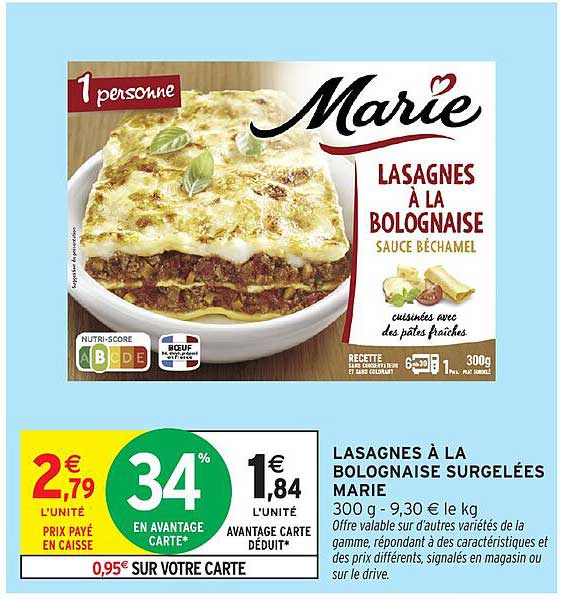 LASAGNES À LA BOLOGNAISE SURGELÉES MARIE
