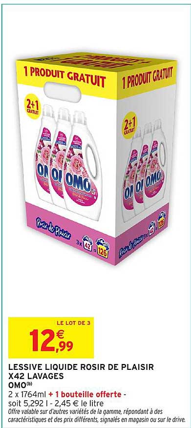 LESSIVE LIQUIDE ROSIR DE PLAISIR X42 LAVAGES OMO
